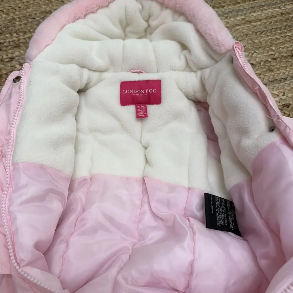 London Fog Vintage Baby Girl Snowsuit size 6-9 month Pink Embroidered Roses Warm